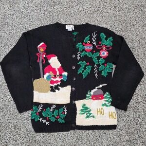 Talbots Christmas Cardigan Sweater Holiday‎ Santa Knit Button Up Womens M